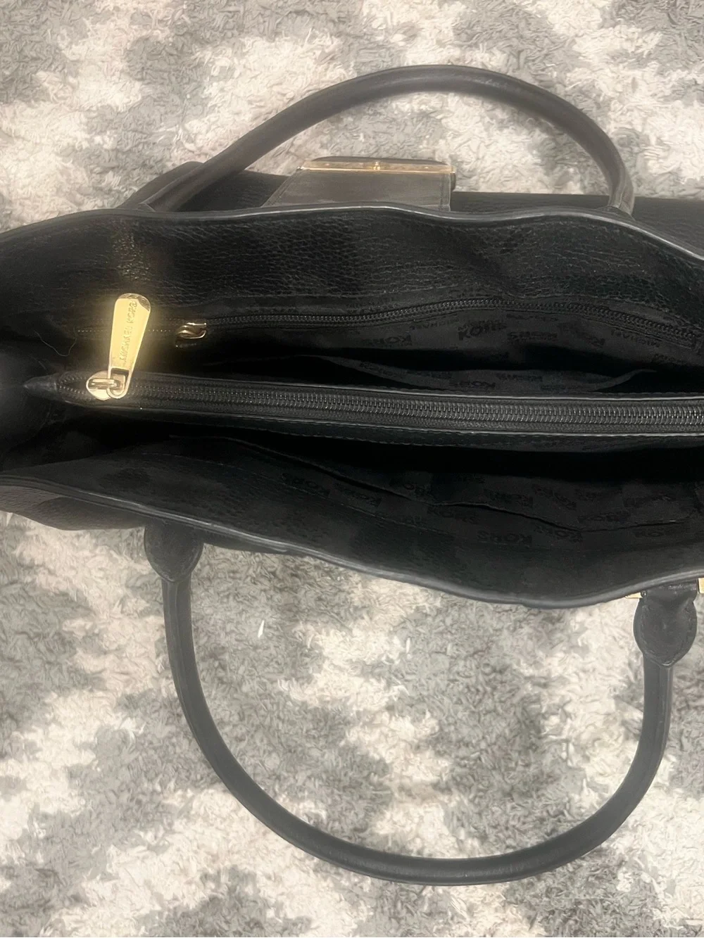 Michael Kors Black Leather Shoulder Tote with Gold Hardware